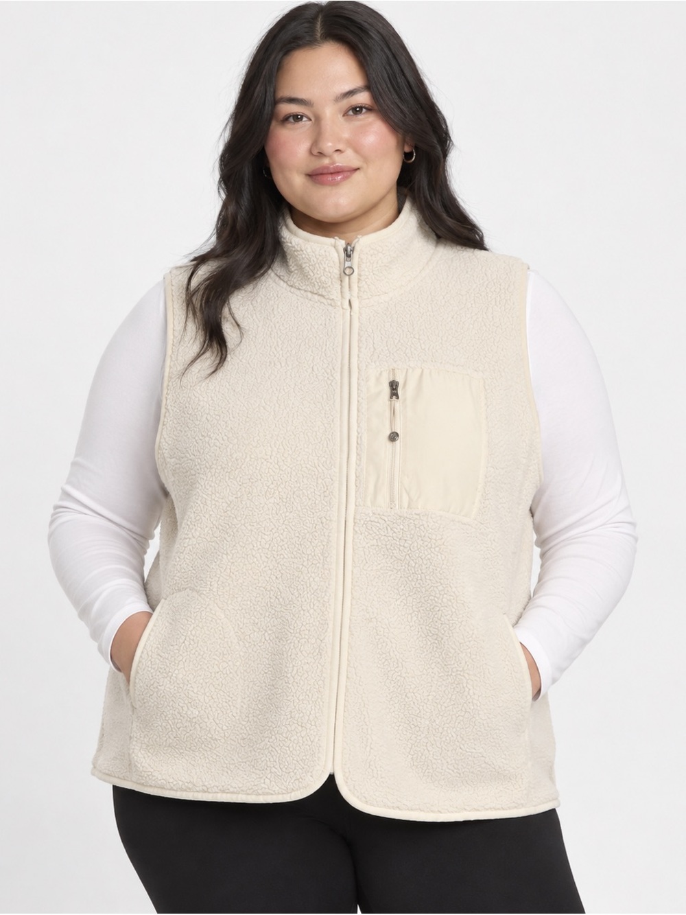 ACTIVE ZONE Sherpa Polar Fleece Vest Cream | SIZE 2X PLUS SIZE Friendly 💖